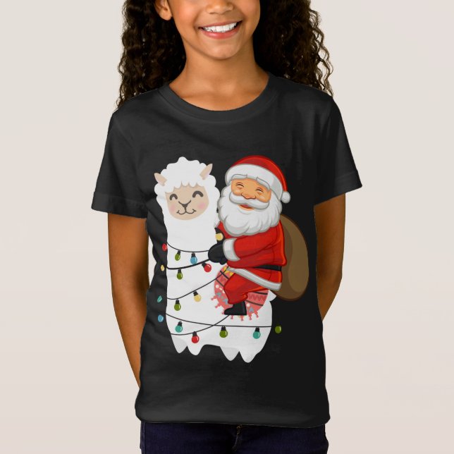 Camiseta Navidades de Santa Riding Llama enciende X-Mas Paj (Anverso)