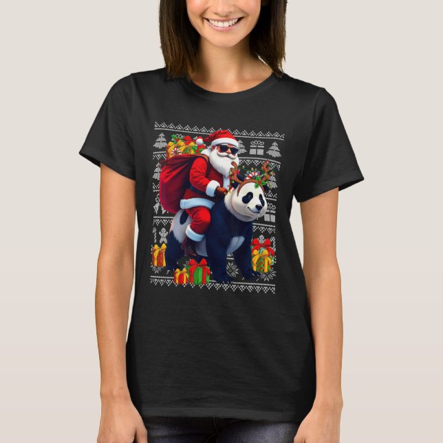 Camiseta Navidades de Santa Riding Panda iluminan a Navidad (Anverso)