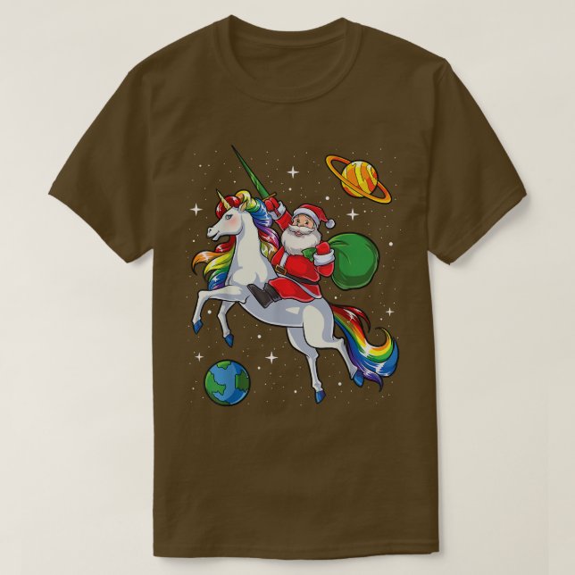 Camiseta Navidades de Santa Riding Unicorn regalan espacio  (Diseño del anverso)