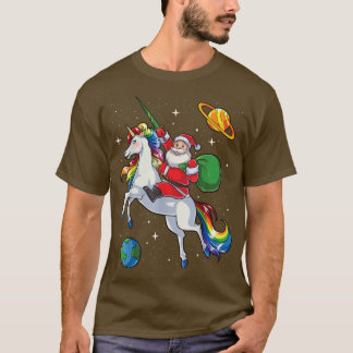 Camiseta Navidades de Santa Riding Unicorn regalan espacio 