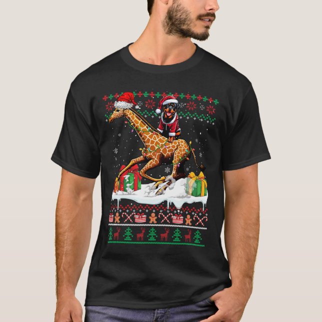 Camiseta Navidades de Santa Rottweiler Riding Giraffe Sweat (Anverso)