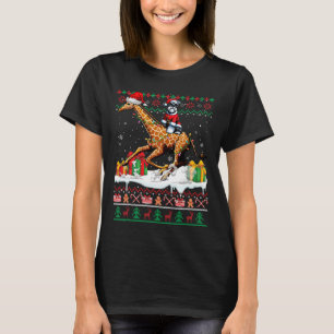 Camiseta Navidades de Santa Schnauzer Riding Giraffe