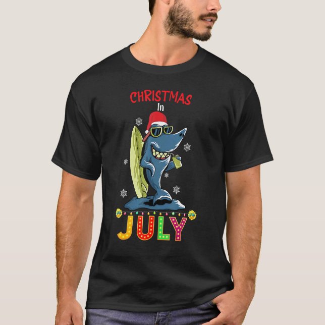 Camiseta Navidades De Santa Shark En La Playa De Vacaciones (Anverso)
