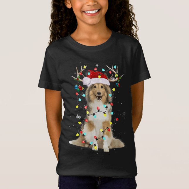 Camiseta Navidades de Santa Shetland Sheepdog Reindes Light (Anverso)