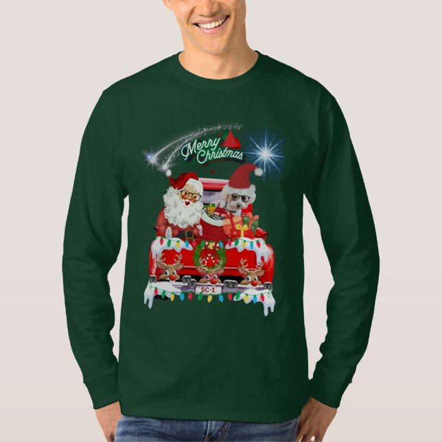 Camiseta Navidades de Santa y Poodle Tee de recogida roja (Anverso)