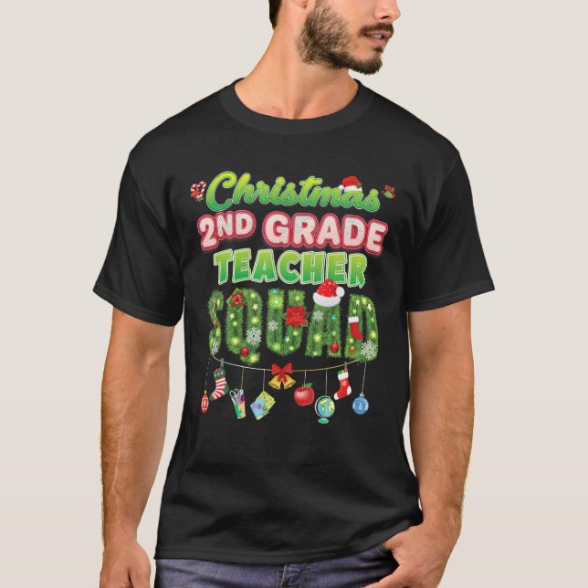 Camiseta Navidades de segundo grado Maestra Escuadrón Merry (Anverso)