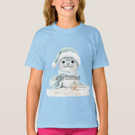 Camiseta Navidades de sellos de sombrero azul blanco Santa 