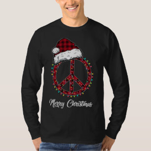 Camiseta Navidades de señas de la paz rojas iluminan Hippie