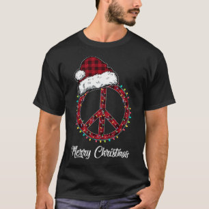 Camiseta Navidades de señas de la paz rojas iluminan Hippie