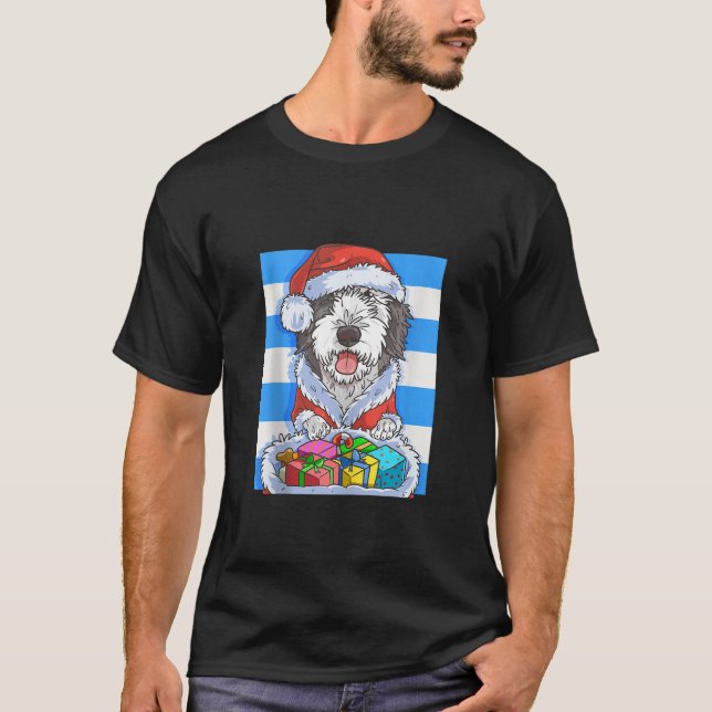 Camiseta Navidades de Sheepadoodle Cute Dog Santa Claus Xma (Anverso)