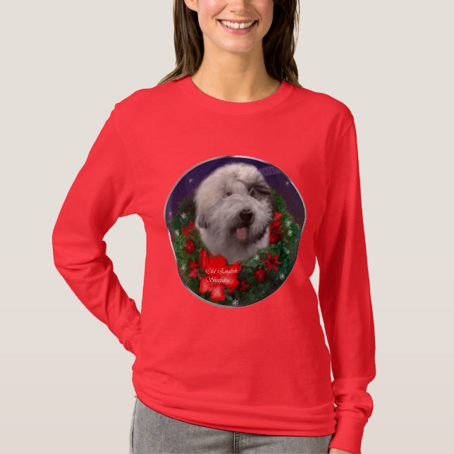 Camiseta Navidades de Sheepdog ingleses viejos regalos (Anverso)
