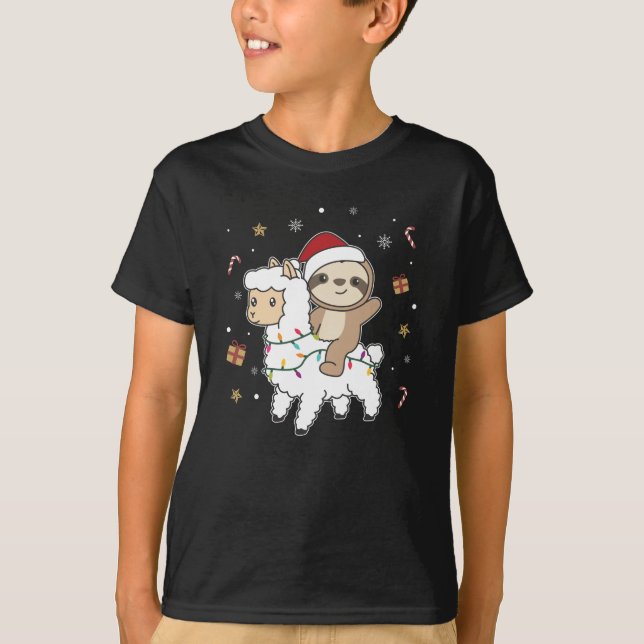 Camiseta Navidades de Sloth Lama Nieve Animales De Invierno (Anverso)