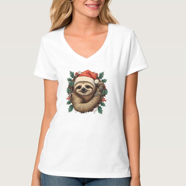 Camiseta Navidades de Sloth Santa Claus Personalizado (Anverso)
