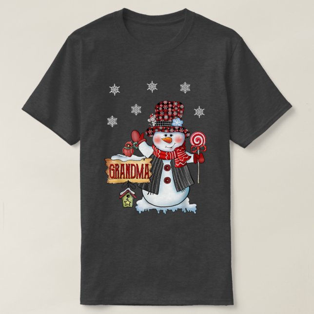 Camiseta Navidades de snowman Candy Cane Red Plaid San (Diseño del anverso)