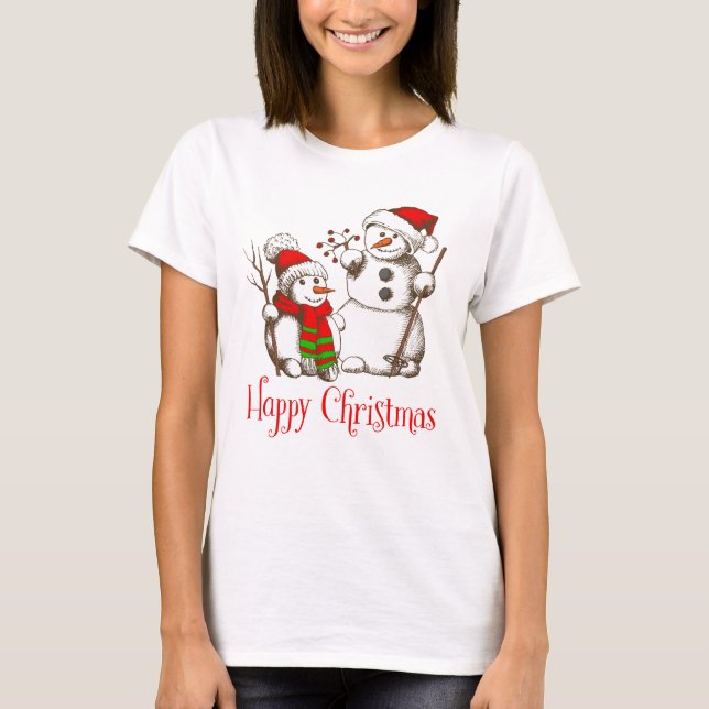 Camiseta Navidades de Snowman y Navidades felices (Anverso)