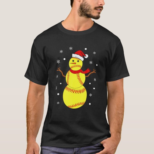 Camiseta Navidades de Softbol Snowman Santa Hat Kids (Anverso)