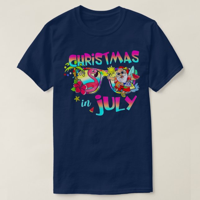 Camiseta Navidades De Sombrero De Flamingo Rosado En Julio  (Diseño del anverso)