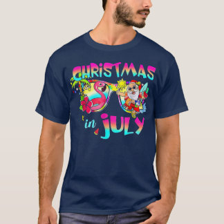 Camiseta Navidades De Sombrero De Flamingo Rosado En Julio