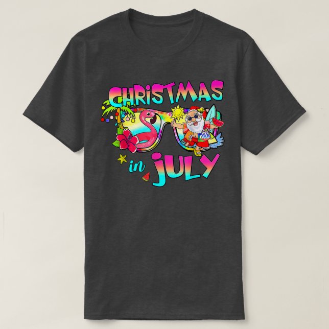 Camiseta Navidades De Sombrero De Flamingo Rosado En Julio  (Diseño del anverso)