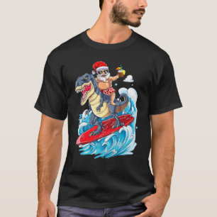 Camiseta Navidades de Surf de Hawái Santa Riding Dinosaur R