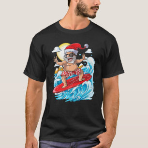 Camiseta Navidades De Surf De Santa Hawái En Verano