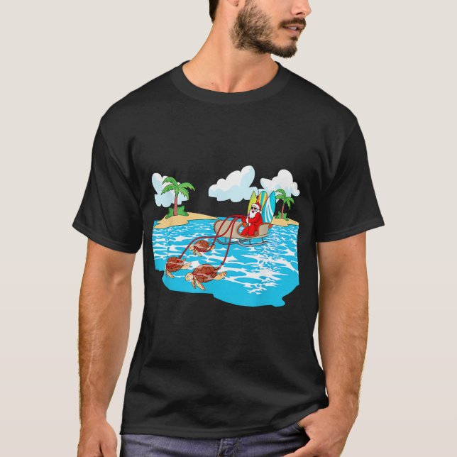 Camiseta Navidades de surf de Sea Turtle Sleigh Santa Beach (Anverso)