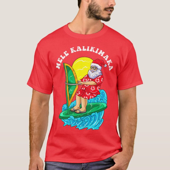 Camiseta Navidades de Surf Mele Kalikimaka Santa Wind (Anverso)