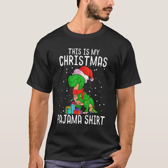 Camiseta Navidades de T Rex Dino Pajama Dino Santa Hat (Anverso)