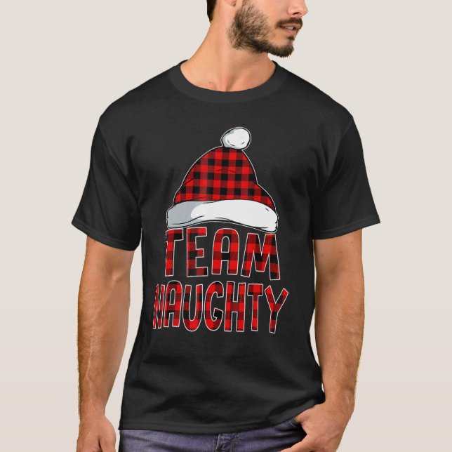 Camiseta Navidades de Team Naughty Santa Red Plaid Claus Pa (Anverso)