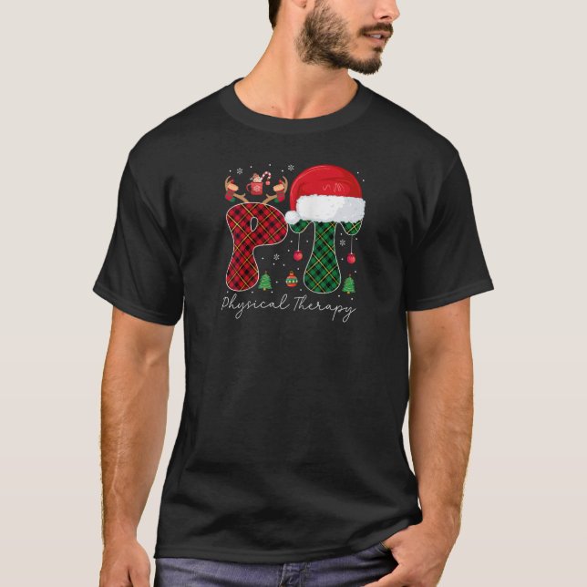Camiseta Navidades de Terapia Física Santa Hat Red Plaid PT (Anverso)