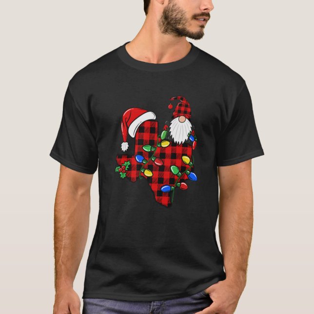 Camiseta Navidades de Texas iluminan Gnome Buffalo Plaid Xm (Anverso)