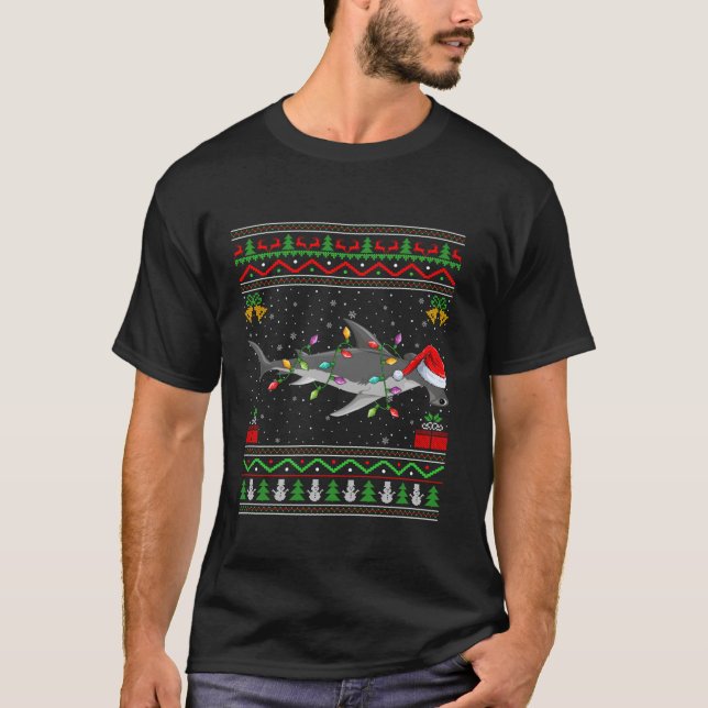 Camiseta Navidades de tiburón martillo iluminan sudor fea d (Anverso)