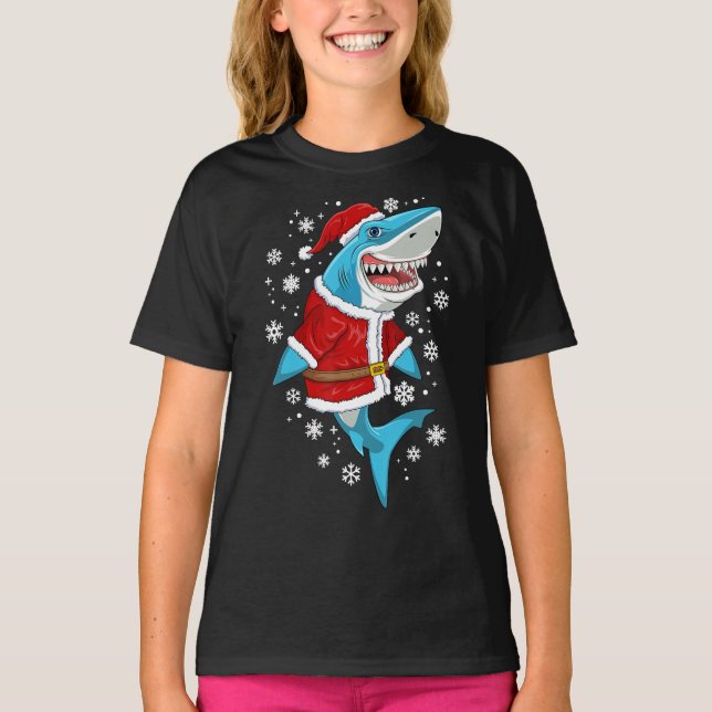 Camiseta navidades de tiburón regalan niños santa tiburones (Anverso)
