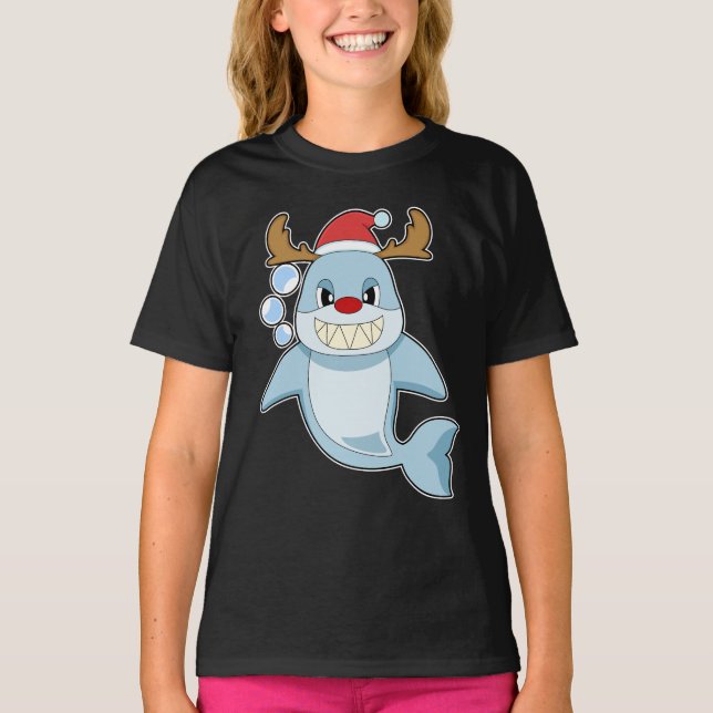 Camiseta Navidades de tiburones renos (Anverso)