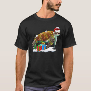 Camiseta Navidades de tortuga marina alumbran Santa Hat Mer