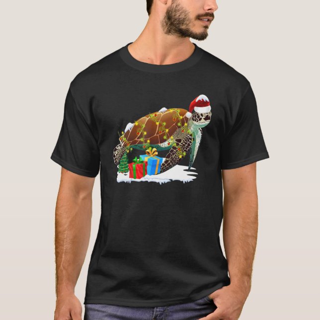 Camiseta Navidades de tortuga marina alumbran Santa Hat Mer (Anverso)