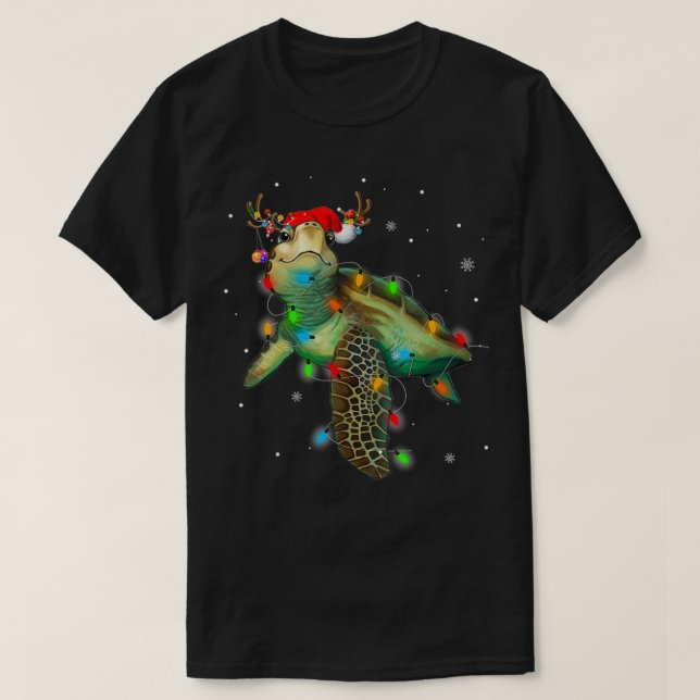 Camiseta Navidades de tortugas marinas iluminan divertida m (Diseño del anverso)