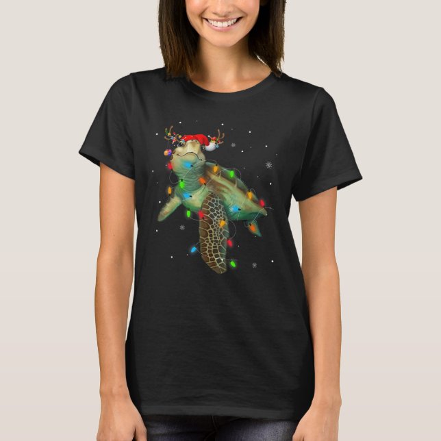 Camiseta Navidades de tortugas marinas iluminan Santa Hat M (Anverso)