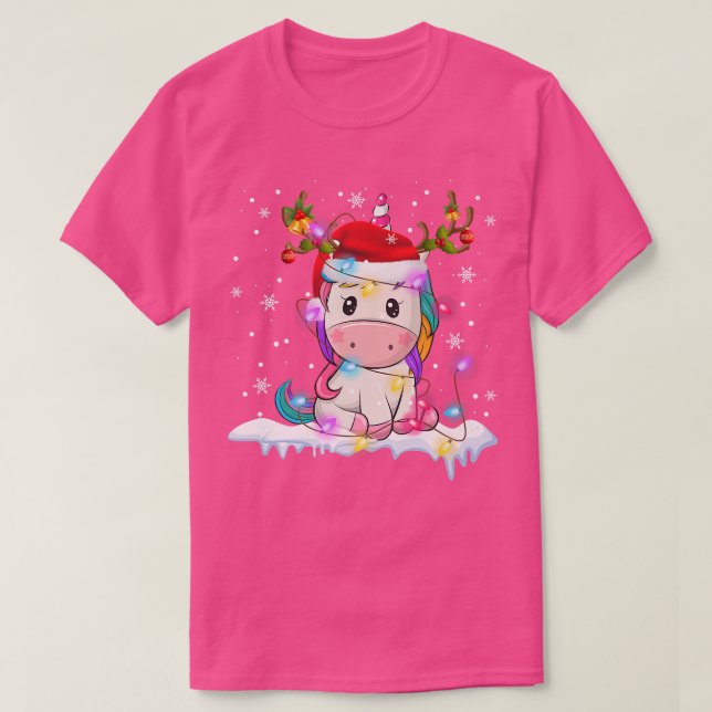 Camiseta Navidades de unicornio iluminan Cuerno de Renos de (Diseño del anverso)
