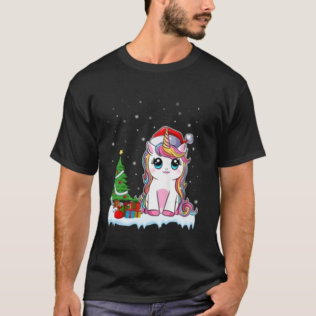 Camiseta Navidades De Unicornio Para Chicas Niños De Santa  (Anverso)