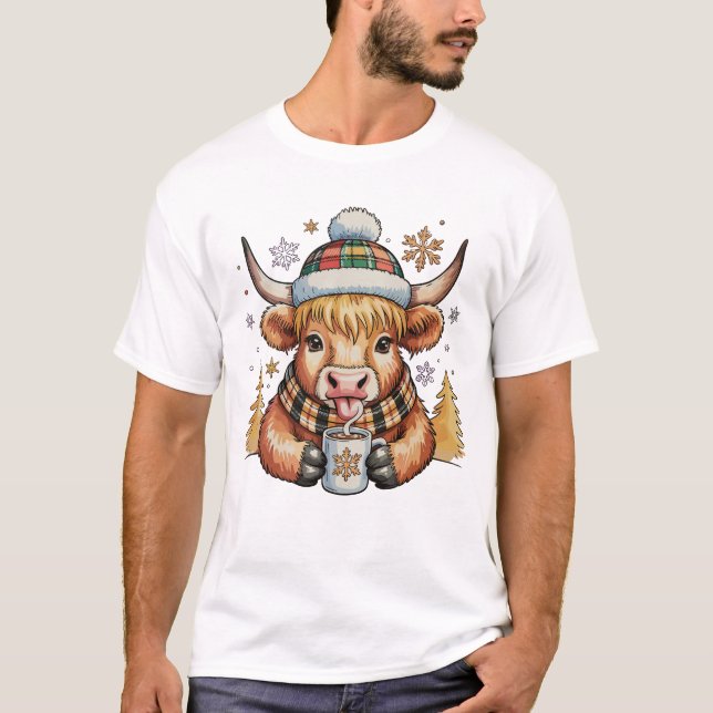 Camiseta Navidades de vacas de Highland flauman acogedora N (Anverso)