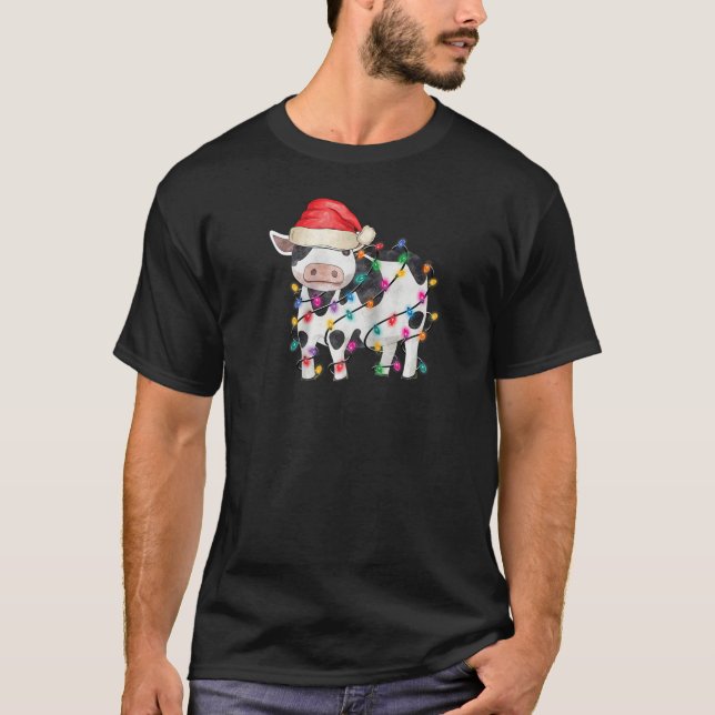 Camiseta Navidades de vacas iluminan divertida Santa Hat Me (Anverso)