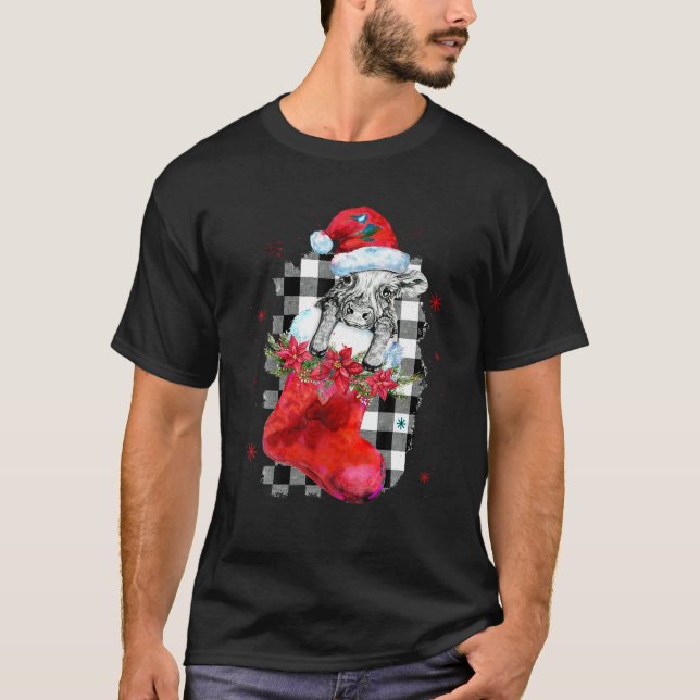 Camiseta Navidades de vacas Santa Hat iluminan el árbol de  (Anverso)