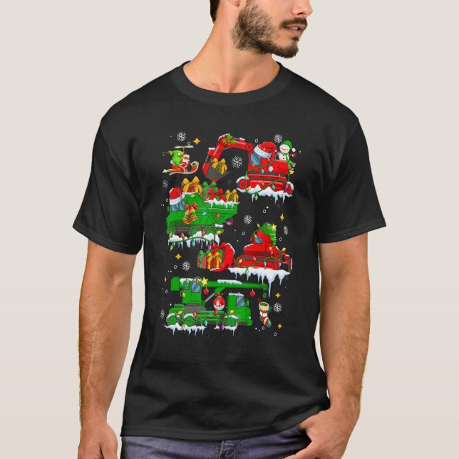 Camiseta Navidades De Vehículos De Construcción Cuta Luces  (Anverso)