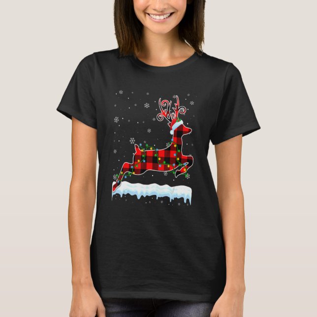 Camiseta Navidades de venados Santa Hat Cute animales Luces (Anverso)