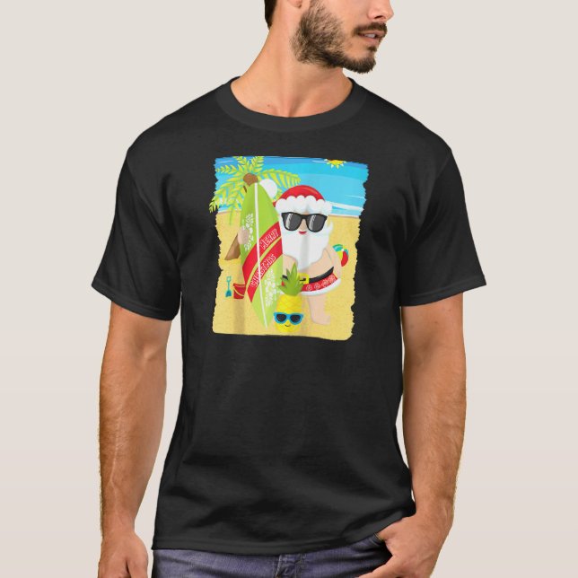 Camiseta Navidades De Verano De Hawaii Surfing Santa En Jul (Anverso)