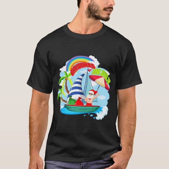 Camiseta Navidades De Verano Del Barco De Playa De Santa Cl (Anverso)