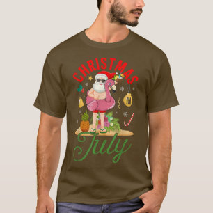 Camiseta Navidades de verano del flamenco rosado y de Santa