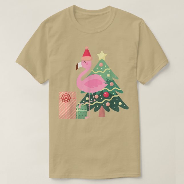 Camiseta Navidades de verano tropical Flamingo Rosado  (Diseño del anverso)