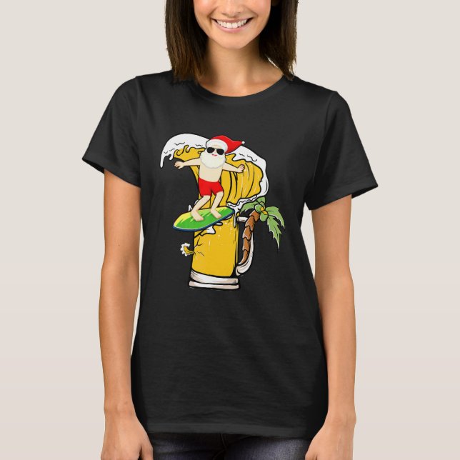 Camiseta Navidades De Vidrio De Cerveza De Santa Surfing En (Anverso)